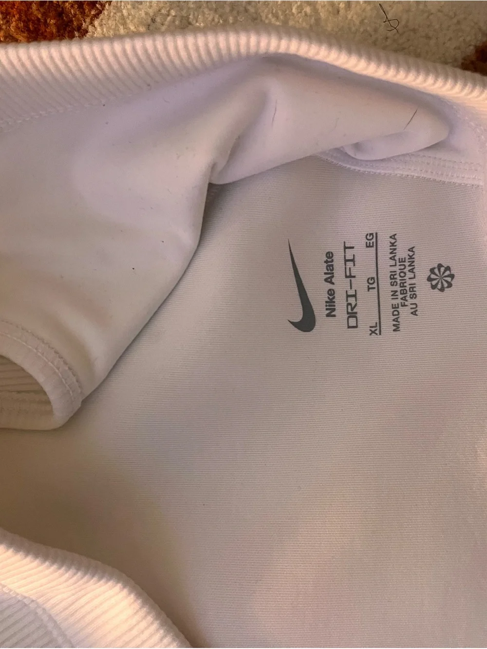 Nike White Ribbed Scoop Sports Bra with Black Swoosh